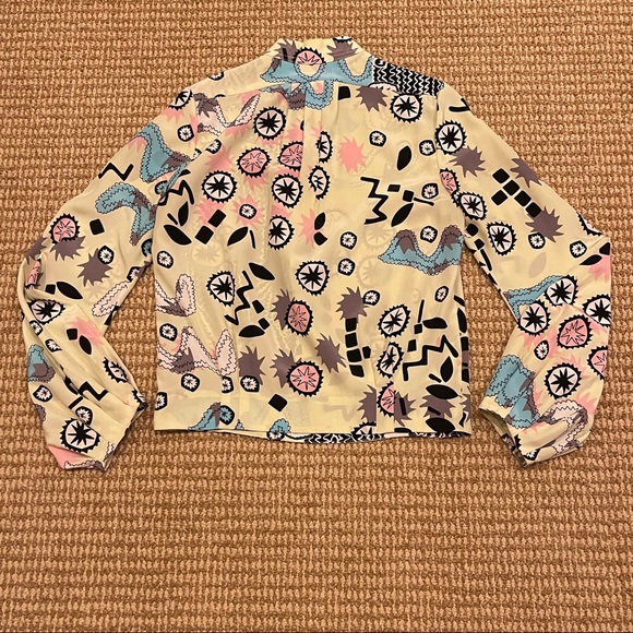 Diane Von Furstenberg Abstract Yellow Mock Neck Blouse 2 - Picture 5 of 6